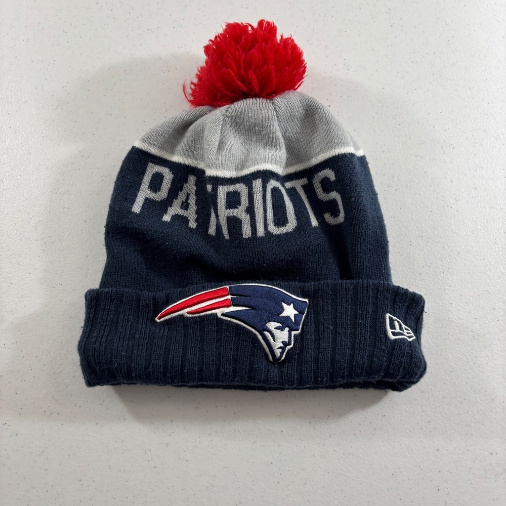 New Era New England Patriots NFL Beanie Hat Blue Cuffed Pom Knit Fleece Lined